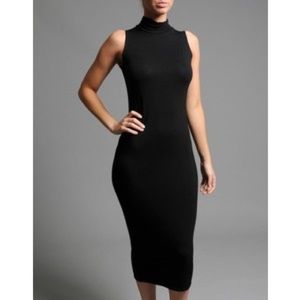 Black high neck bodycon midi dress